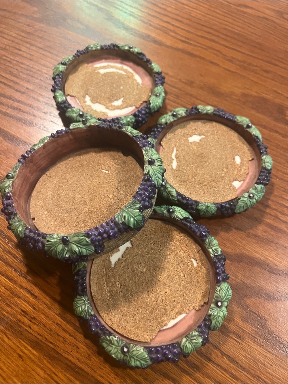 Vintage • Grapevine Decorative Coasters • Set of 4 • Tuscan Decor • Poly resin